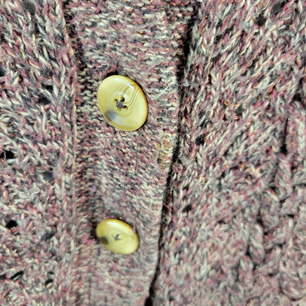 DKNY Jean Cardigan Cotton Blend Flower Embellishment Marled Pink Brown Size XL - Picture 3 of 15